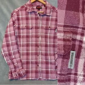 Wolverine Cotton Flannel Shirt Womens Medium Maroon Jacket Shacket Plaid Cowgirl